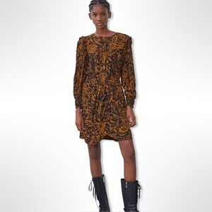 ZARA Navy Gold Paisley Floral Long Sleeve Mini Dress XXL – Dark Academia Boho